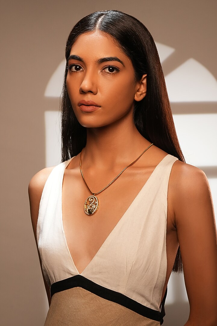 Gold Finish Crystal Monogram Pendant Necklace by Bijoux By Priya Chandna at Pernia's Pop Up Shop