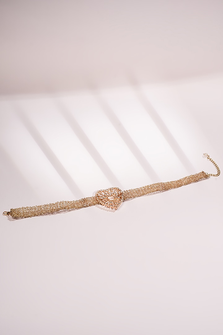 Gold Finish Crystal Mesh Heart Choker Necklace by Bijoux By Priya Chandna at Pernia's Pop Up Shop