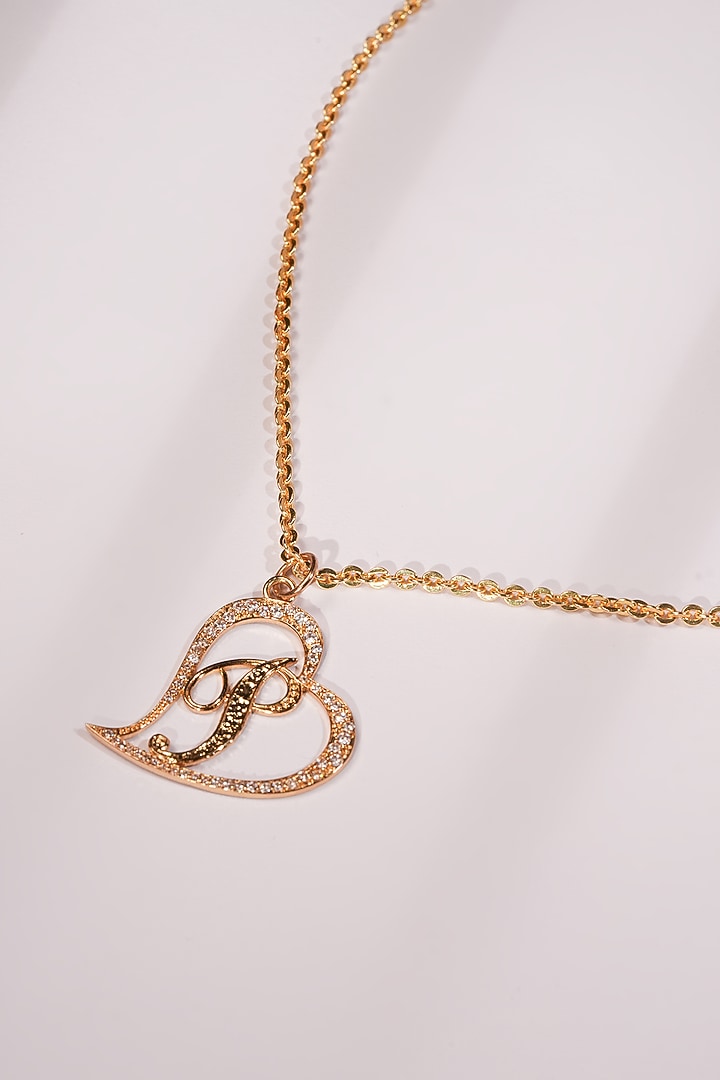 Gold Finish Crystal Personalized Heart Necklace by Bijoux By Priya