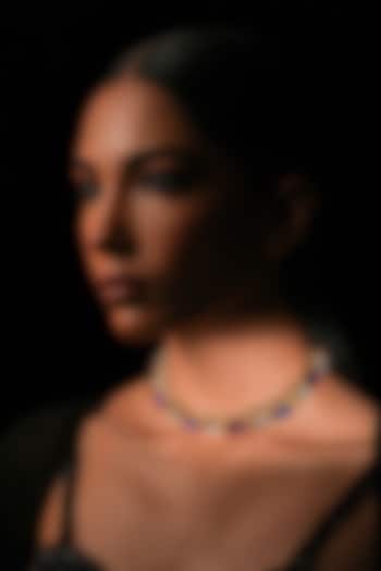 Gold Finish Blue Crystal Choker Necklace by Bijoux By Priya Chandna at Pernia's Pop Up Shop