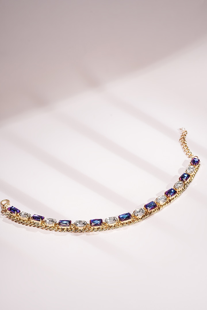 Gold Finish Blue Crystal Choker Necklace by Bijoux By Priya Chandna at Pernia's Pop Up Shop