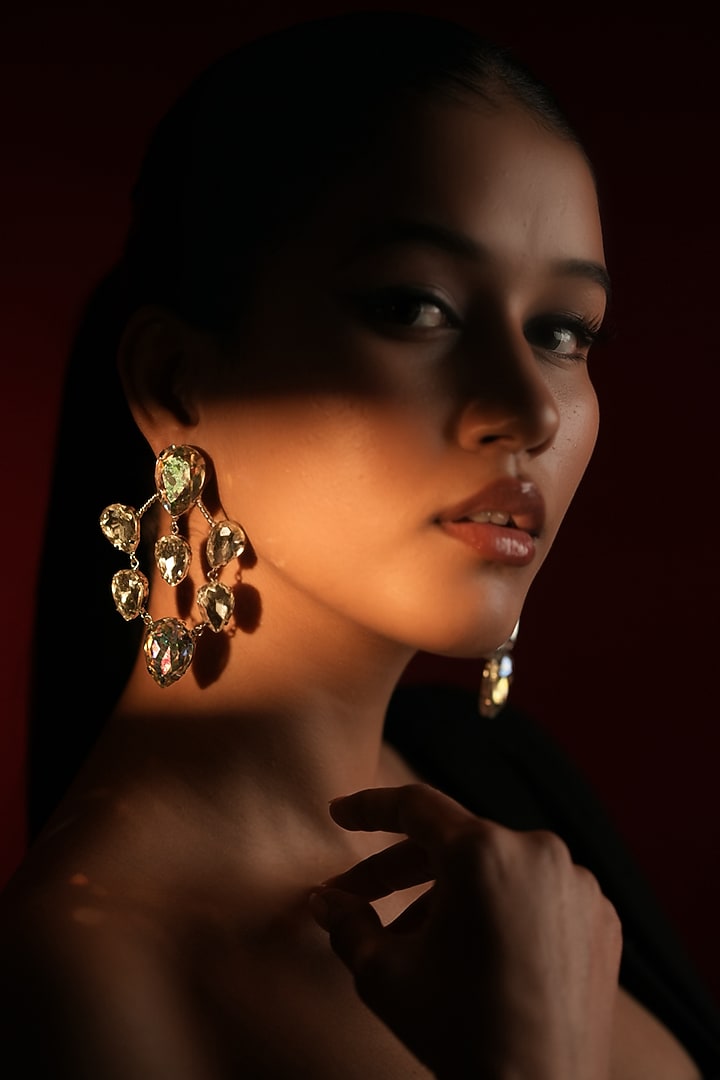 Silver Finish Oval & Pear-Cut Hoop Earrings by Bijoux By Priya Chandna at Pernia's Pop Up Shop
