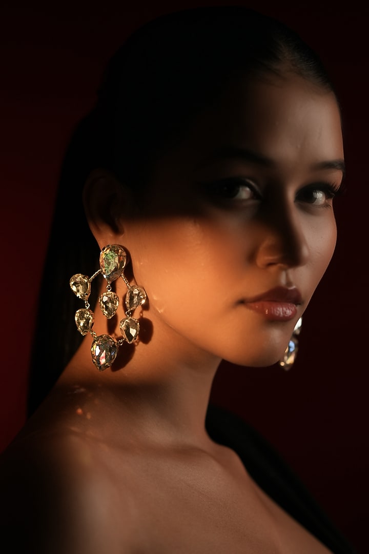 Silver Finish Oval & Pear-Cut Hoop Earrings by Bijoux By Priya Chandna at Pernia's Pop Up Shop