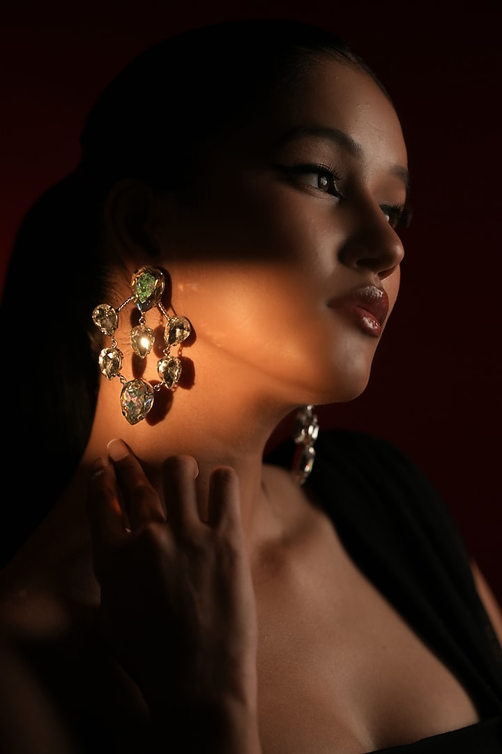 Silver Finish Oval & Pear-Cut Hoop Earrings by Bijoux By Priya Chandna at Pernia's Pop Up Shop