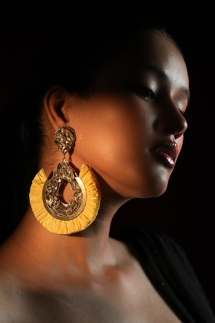 Gold Finish Crystal Hoop Earrings by Bijoux By Priya Chandna at Pernia's Pop Up Shop