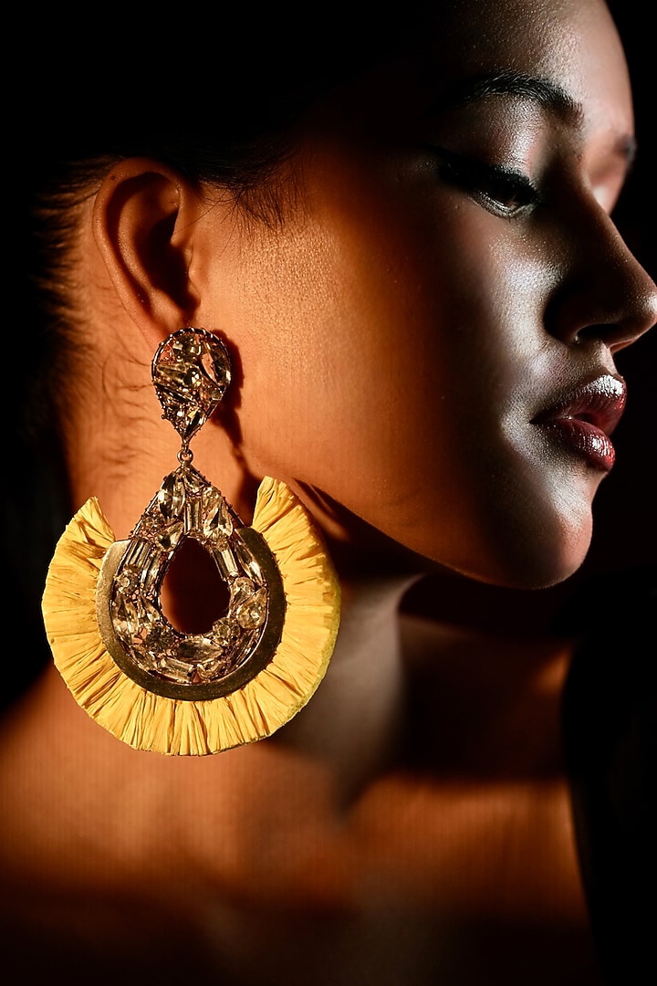 Gold Finish Crystal Hoop Earrings by Bijoux By Priya Chandna at Pernia's Pop Up Shop