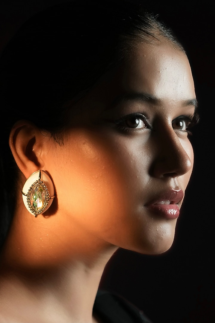 Gold Finish Crystal Stud Earrings by Bijoux By Priya Chandna at Pernia's Pop Up Shop