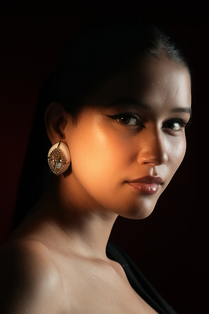 Gold Finish Crystal Stud Earrings by Bijoux By Priya Chandna at Pernia's Pop Up Shop
