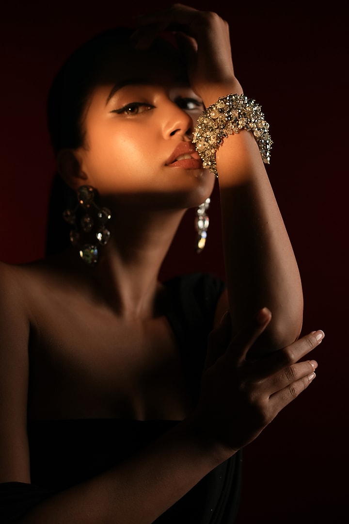 Silver Crystal & Glass Beaded Bracelet by Bijoux By Priya Chandna at Pernia's Pop Up Shop