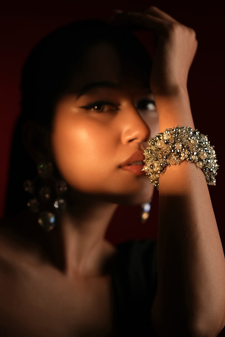 Silver Crystal & Glass Beaded Bracelet by Bijoux By Priya Chandna at Pernia's Pop Up Shop