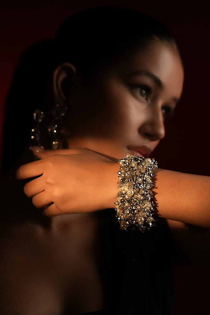 Silver Crystal & Glass Beaded Bracelet by Bijoux By Priya Chandna at Pernia's Pop Up Shop