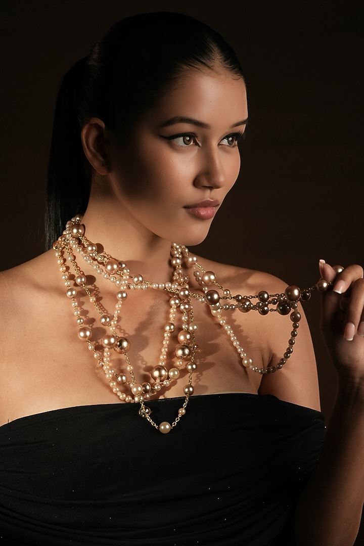 Ivory & Champagne Pearl Layered Necklace by Bijoux By Priya Chandna at Pernia's Pop Up Shop