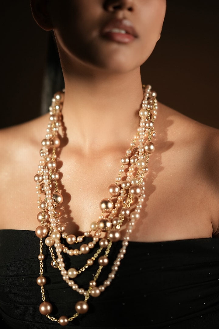 Ivory & Champagne Pearl Layered Necklace by Bijoux By Priya Chandna at Pernia's Pop Up Shop