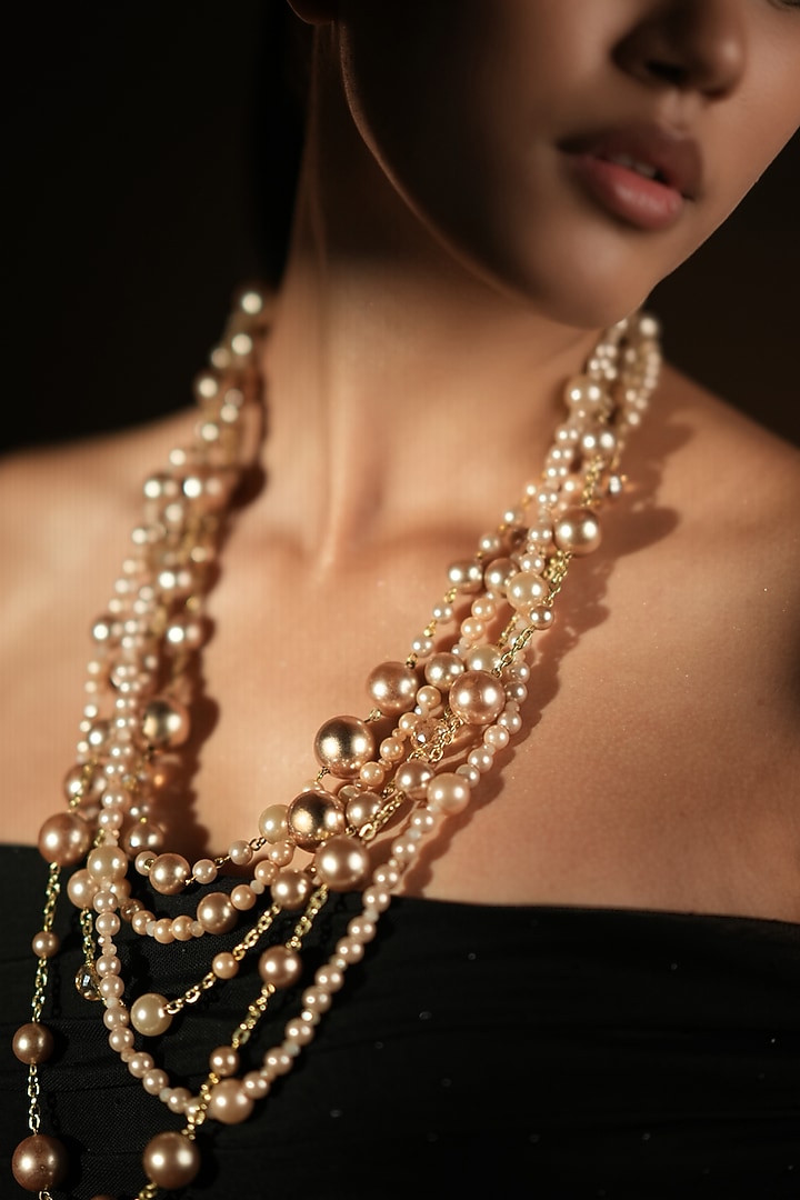 Ivory & Champagne Pearl Layered Necklace by Bijoux By Priya Chandna at Pernia's Pop Up Shop
