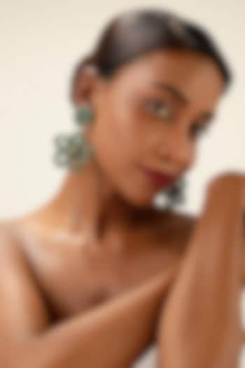 Green Crystal & Beaded Floral Drop Earrings by Bijoux By Priya Chandna at Pernia's Pop Up Shop