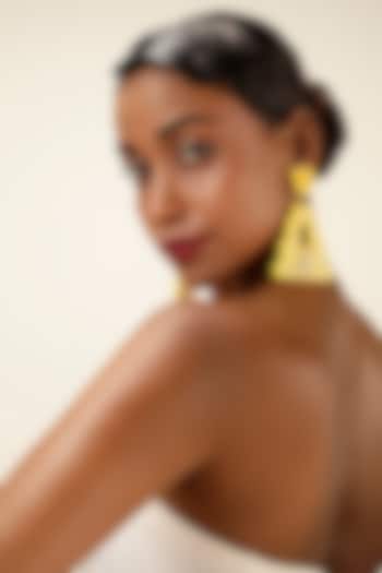 Yellow Brass Sculptural Striped Earrings by Bijoux By Priya Chandna at Pernia's Pop Up Shop