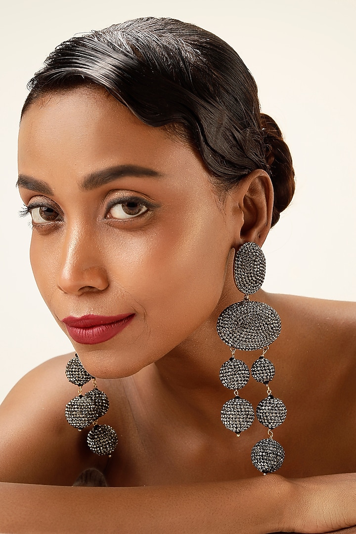 Black Crystal Orb Drop Earrings by Bijoux By Priya Chandna at Pernia's Pop Up Shop