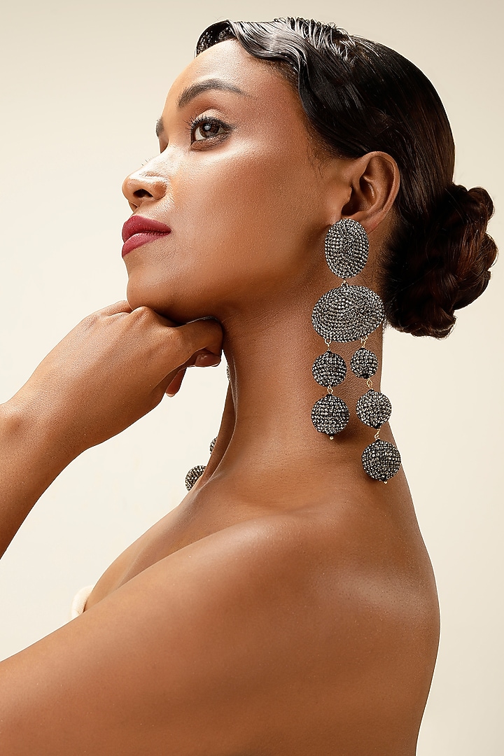 Black Crystal Orb Drop Earrings by Bijoux By Priya Chandna at Pernia's Pop Up Shop