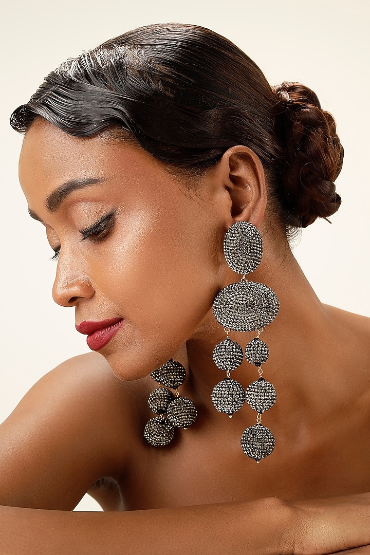 Black Crystal Orb Drop Earrings by Bijoux By Priya Chandna at Pernia's Pop Up Shop