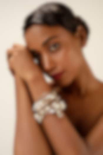 Gold Finish Pearl & Crystal Layered Bracelet by Bijoux By Priya Chandna at Pernia's Pop Up Shop