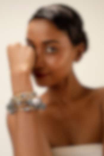Gold Finish Smoky Crystal Layered Bracelet by Bijoux By Priya Chandna at Pernia's Pop Up Shop