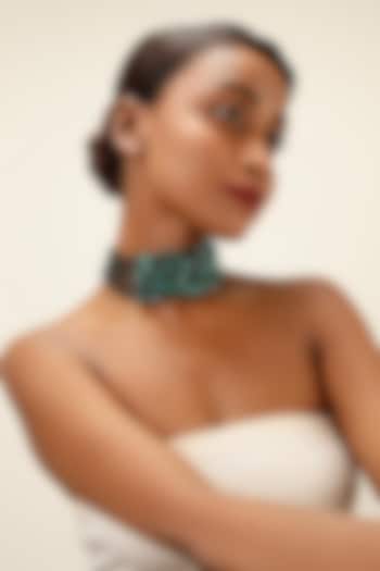 Gunmetal Finish Green Crystal Collar Necklace by Bijoux By Priya Chandna at Pernia's Pop Up Shop