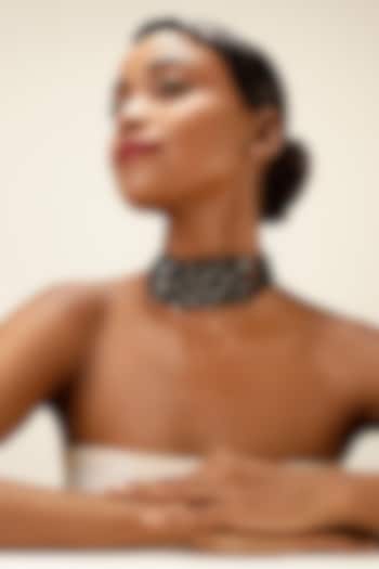 Gunmetal Finish Smoky Crystal Collar Necklace by Bijoux By Priya Chandna at Pernia's Pop Up Shop