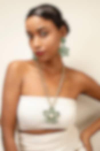 Gold Finish Pearl & Crystal Floral Pendant Necklace by Bijoux By Priya Chandna at Pernia's Pop Up Shop