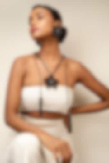 Gunmetal Finish Long Tassel & Beaded Floral Necklace by Bijoux By Priya Chandna at Pernia's Pop Up Shop