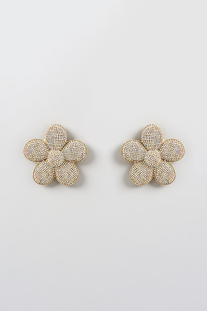 Gold Finish Crystal Stud Earrings by Bijoux By Priya Chandna at Pernia's Pop Up Shop