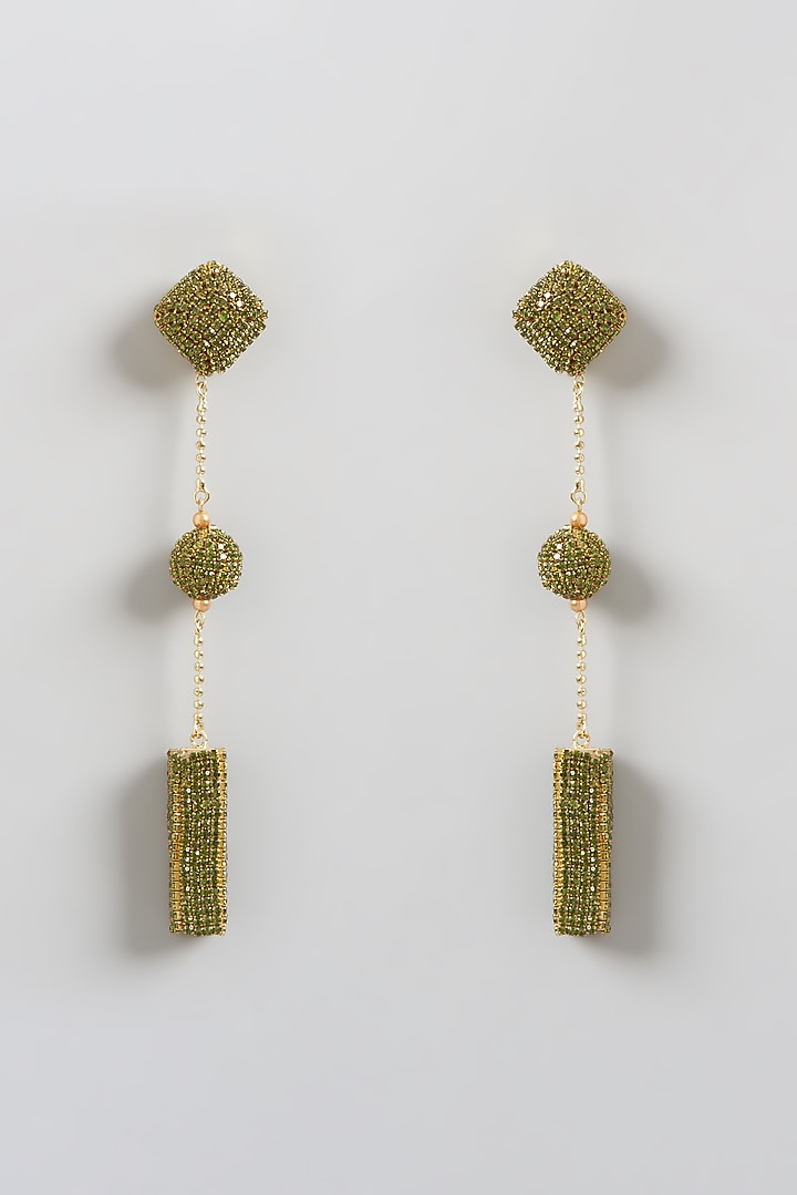 Gold Finish Dangler Earrings With Crystals by Bijoux By Priya Chandna at Pernia's Pop Up Shop