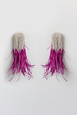 Gold Finish Crystal & Feather Dangler Earrings by Bijoux By Priya Chandna