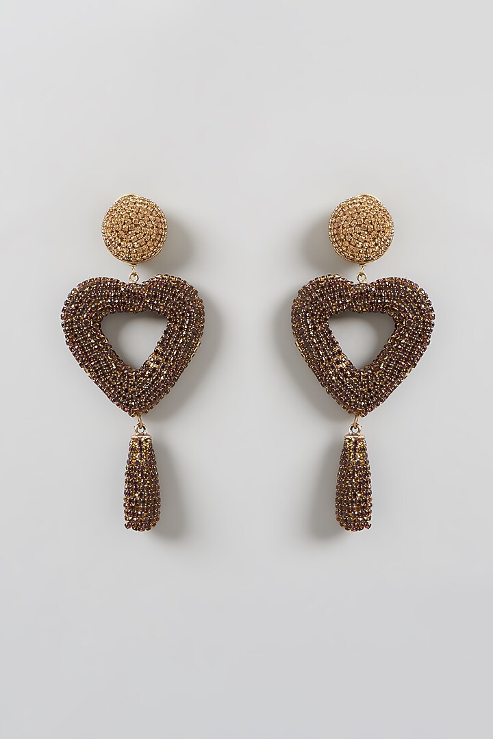 Gold Finish Crystal Dangler Earrings by Bijoux By Priya Chandna at Pernia's Pop Up Shop