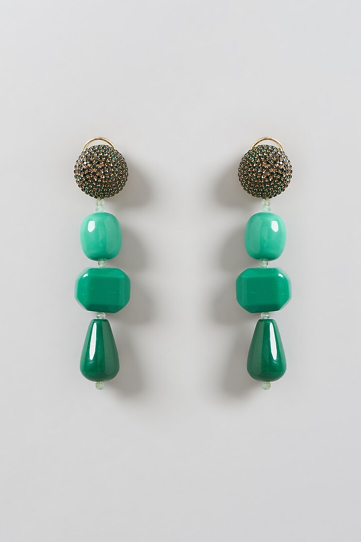 Gold Finish Dangler Earrings With Crystals by Bijoux By Priya Chandna at Pernia's Pop Up Shop