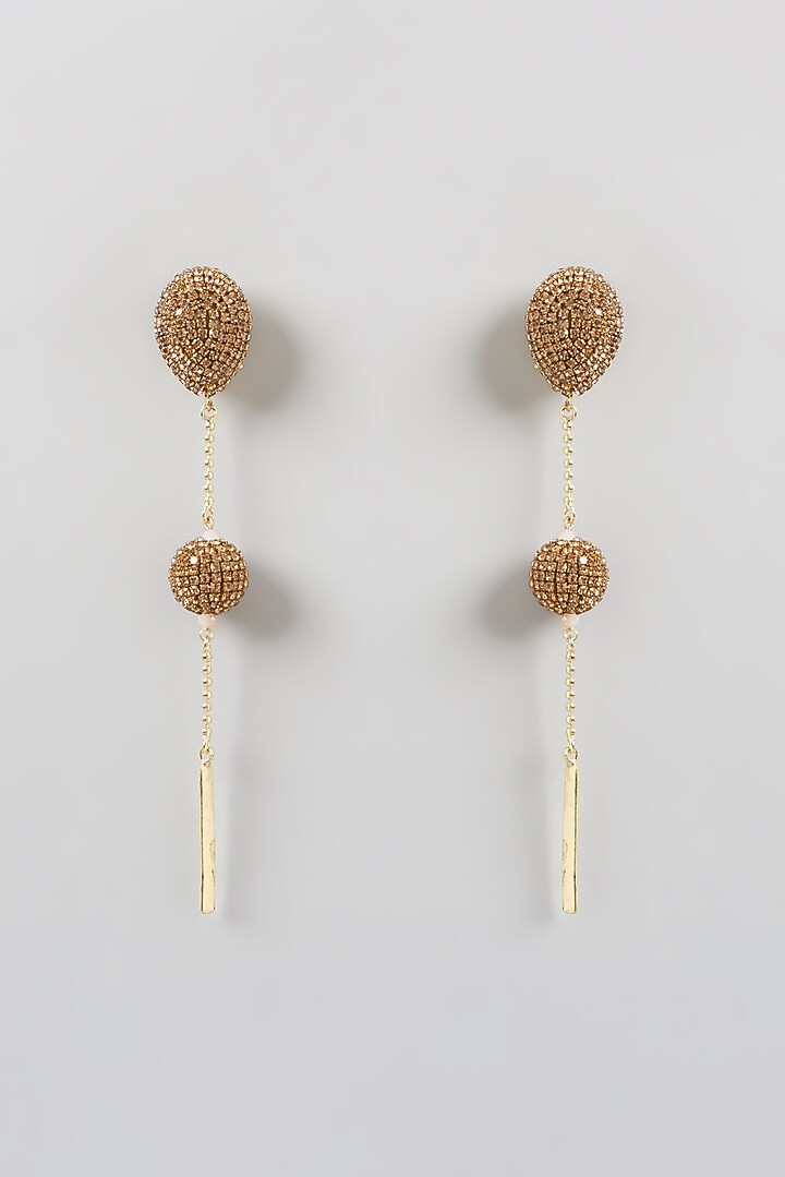 Gold Finish Crystal Dangler Earrings by Bijoux By Priya Chandna at Pernia's Pop Up Shop