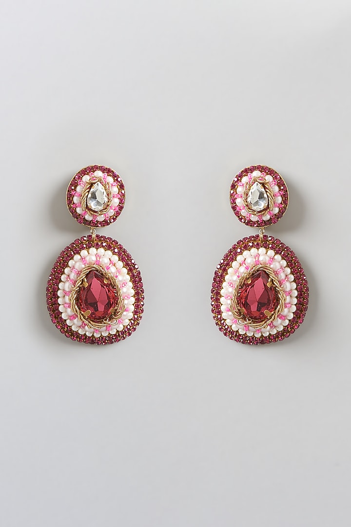 Gold Finish Bead & Crystal Dangler Earrings by Bijoux By Priya Chandna at Pernia's Pop Up Shop