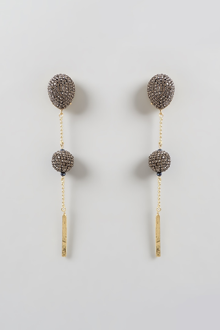 Gold Finish Dangler Earrings With Crystals by Bijoux By Priya Chandna at Pernia's Pop Up Shop