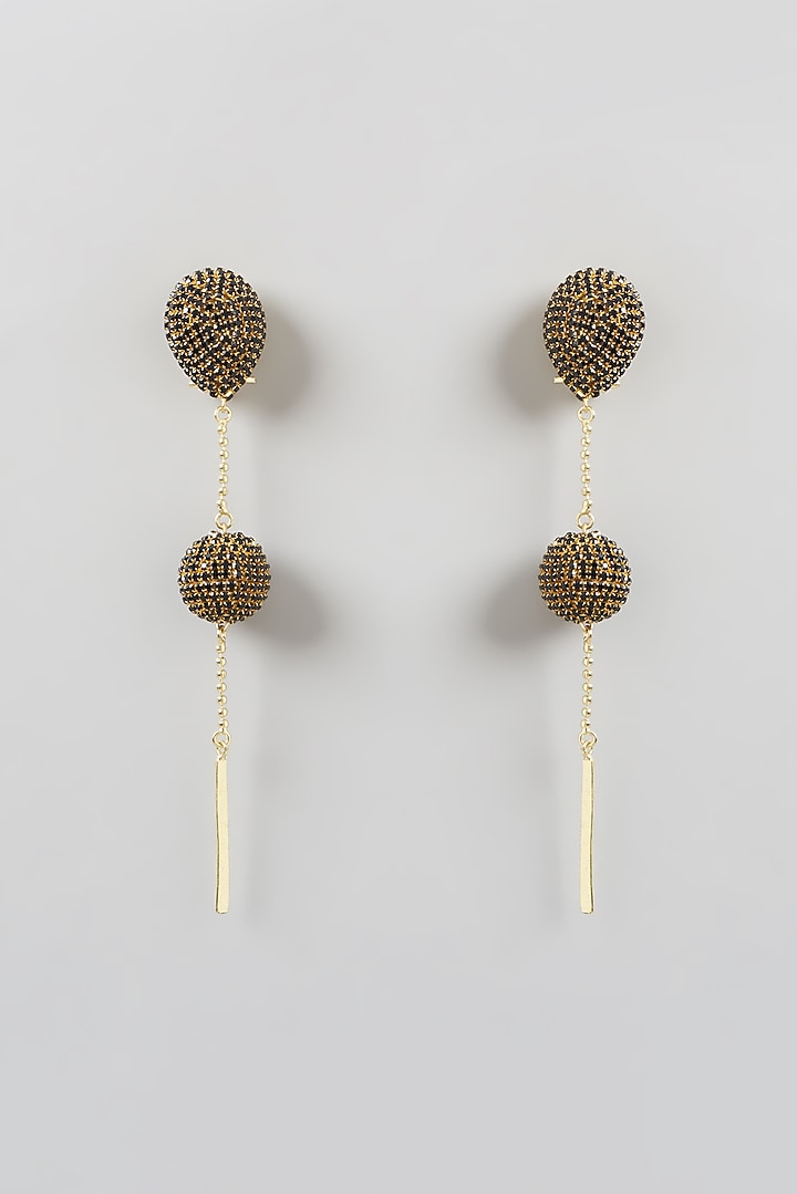 Gold Finish Crystal Dangler Earrings by Bijoux By Priya Chandna at Pernia's Pop Up Shop