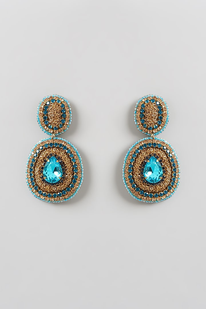 Gold Finish Bead & Crystal Dangler Earrings by Bijoux By Priya Chandna at Pernia's Pop Up Shop