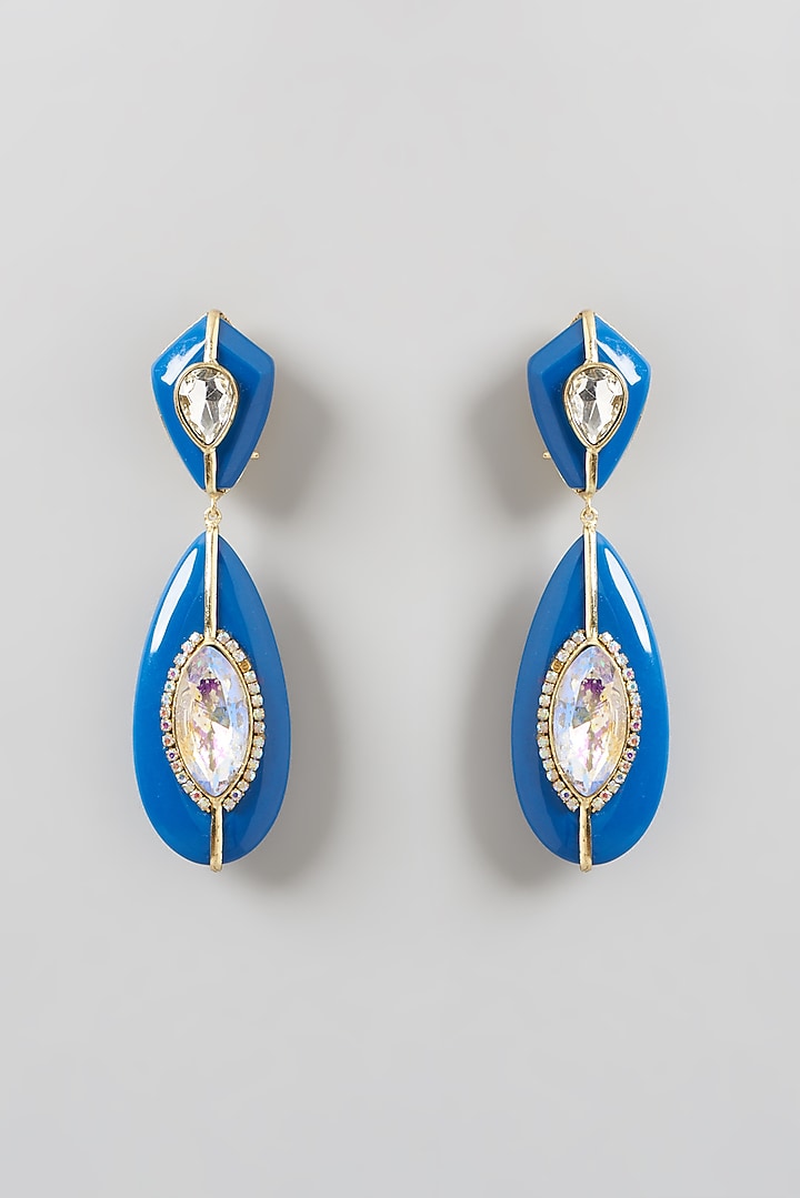 Gold Finish Dangler Earrings With Crystals by Bijoux By Priya Chandna at Pernia's Pop Up Shop