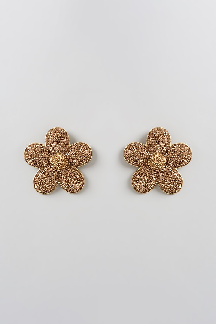 Gold Finish Stud Earrings With Crystals by Bijoux By Priya Chandna at Pernia's Pop Up Shop