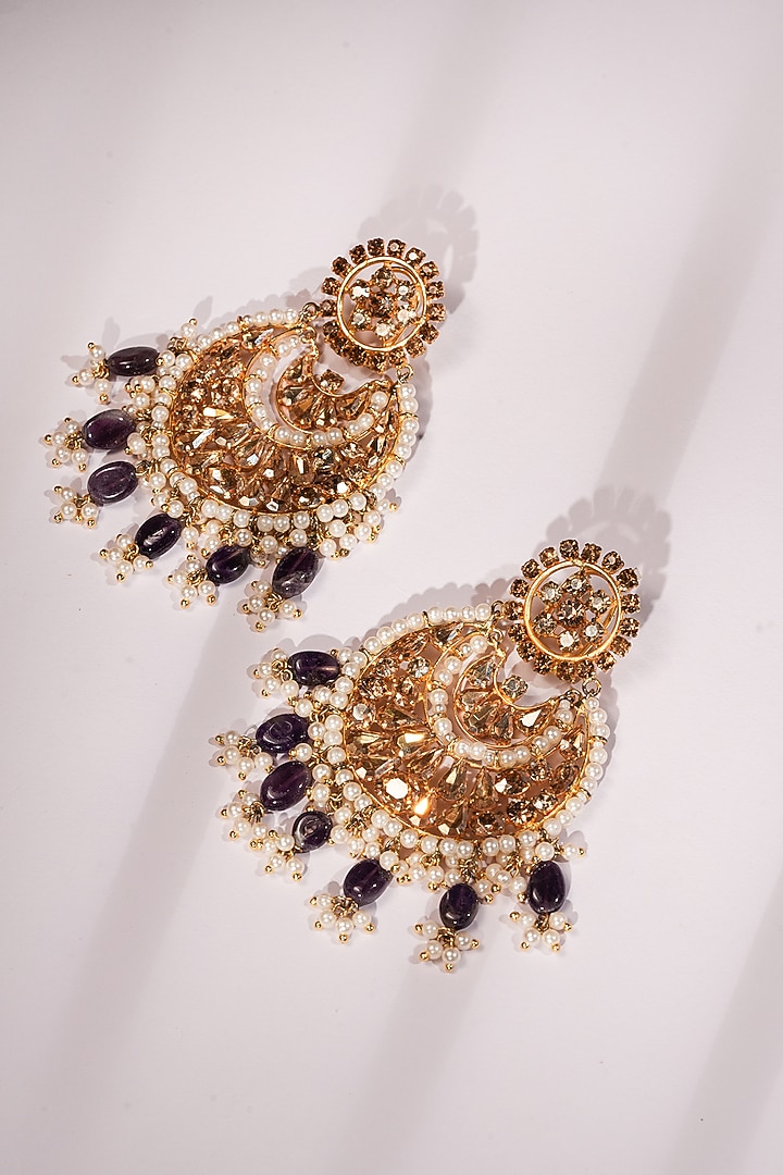 Purple Crystal & Amethyst Stone Chandbali Earrings by Bijoux By Priya Chandna at Pernia's Pop Up Shop
