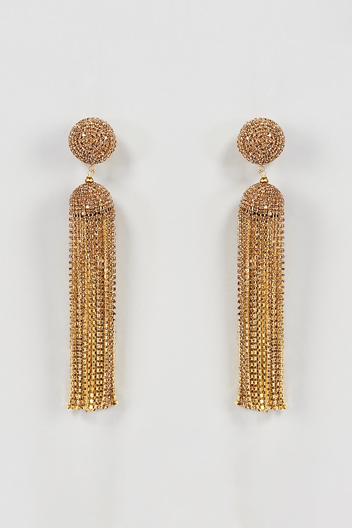 Gold Finish Chain Hanging Dangler Earrings by Bijoux By Priya Chandna at Pernia's Pop Up Shop