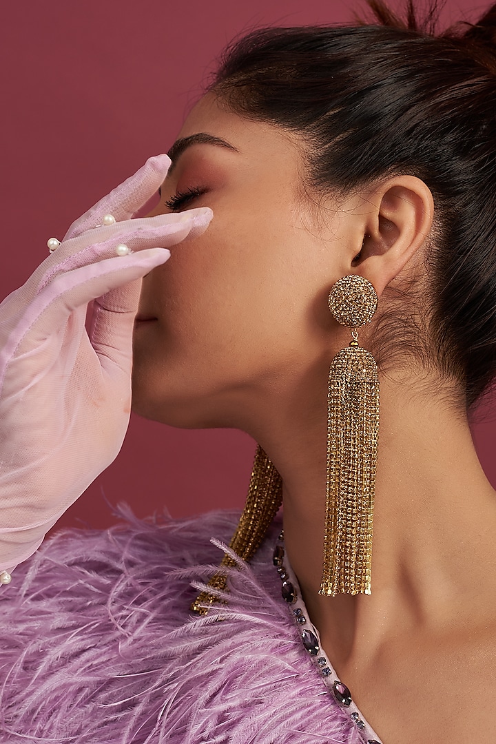 Gold Finish Chain Hanging Dangler Earrings by Bijoux By Priya Chandna