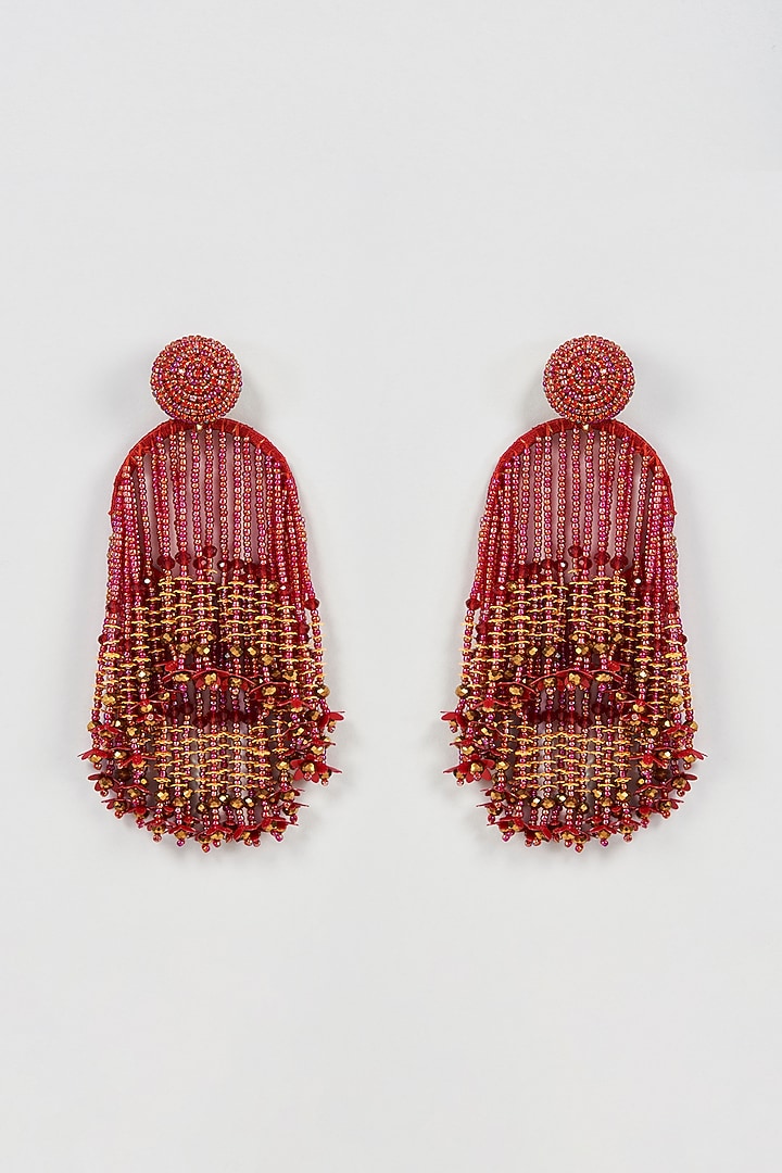 Two Tone Finish Red Beaded Dangler Earrings by Bijoux By Priya Chandna at Pernia's Pop Up Shop