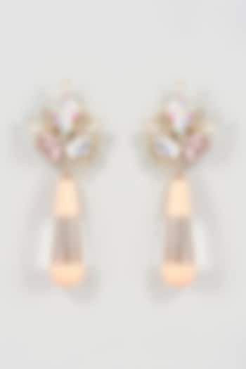 Two Tone Finish Peach & Neutral Crystal Dangler Earrings by Bijoux By Priya Chandna
