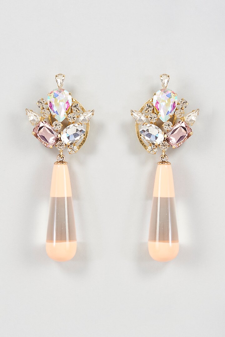 Two Tone Finish Peach & Neutral Crystal Dangler Earrings by Bijoux By Priya Chandna