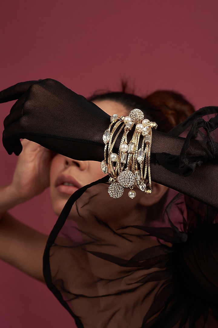 Gold Finish Crystal Bracelet by Bijoux By Priya Chandna