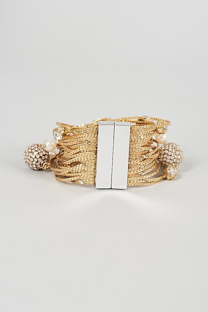 Gold Finish Crystal Bracelet by Bijoux By Priya Chandna at Pernia's Pop Up Shop