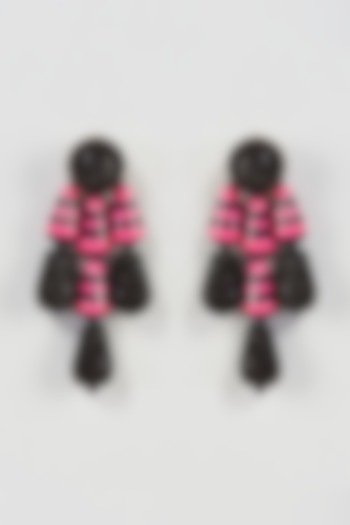 Two Tone Finish Black & Pink Crystal Dangler Earrings by Bijoux By Priya Chandna